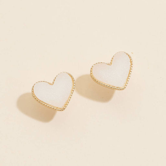 Heart Druzy Stone Stud Earrings: Ivory / One / 4SE31170
