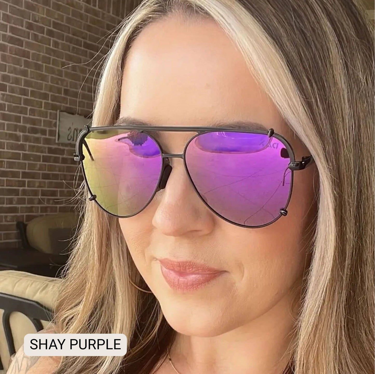 SHAY - Women's Polarized Large Hair Friendly Aviator: Purple Fl Dax