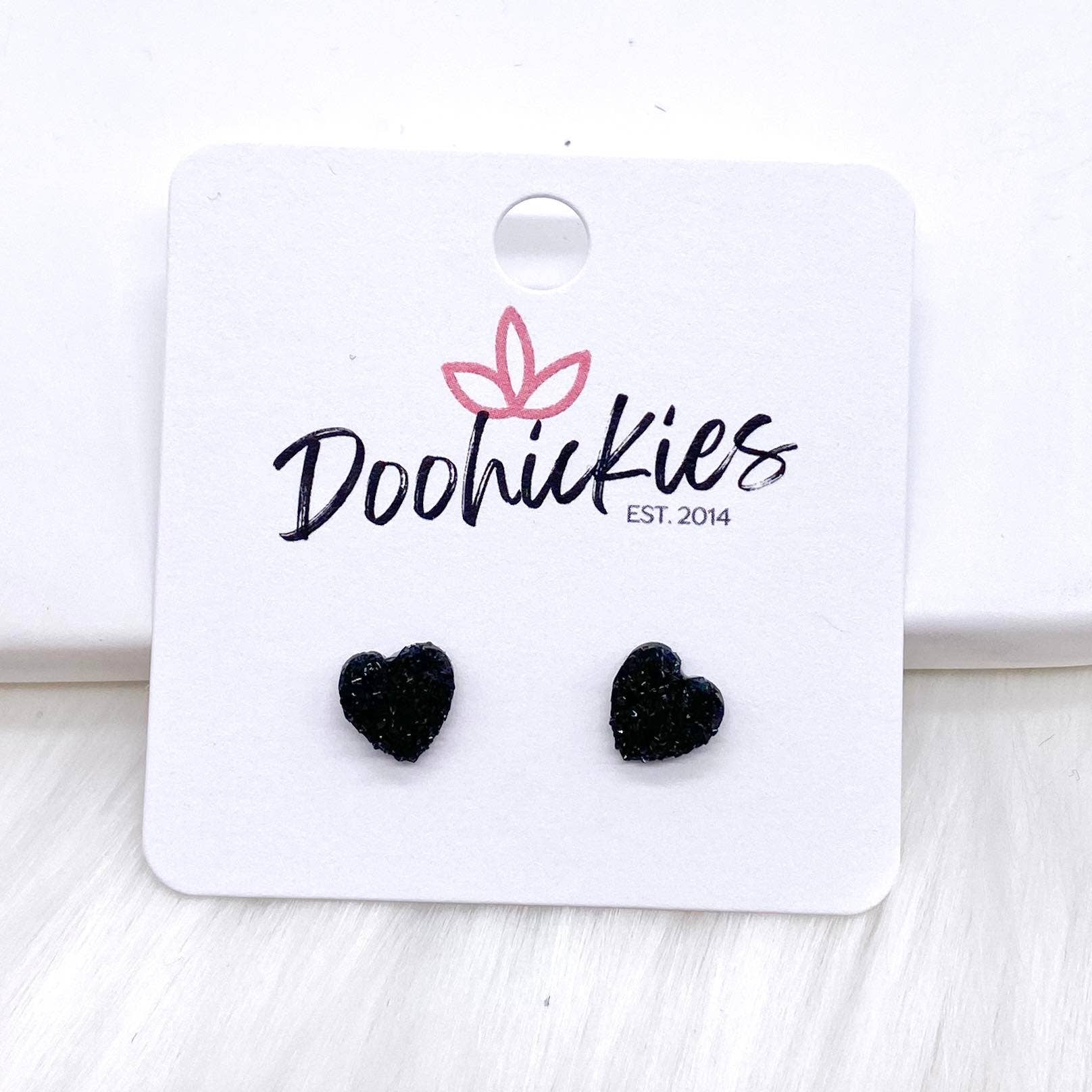 Valentine Sparkle Hearts -Earrings 8mm Black Doohickie