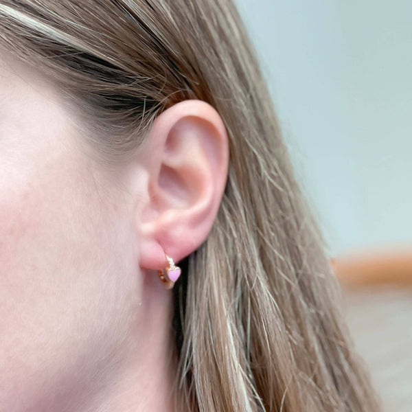 Enamel Heart Huggie Hoop Earrings: Green Prep Obsessed