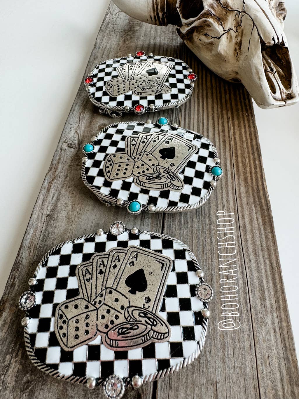 Western Belt Buckle Checker Checkered Pattern: TURQUOISE Boho