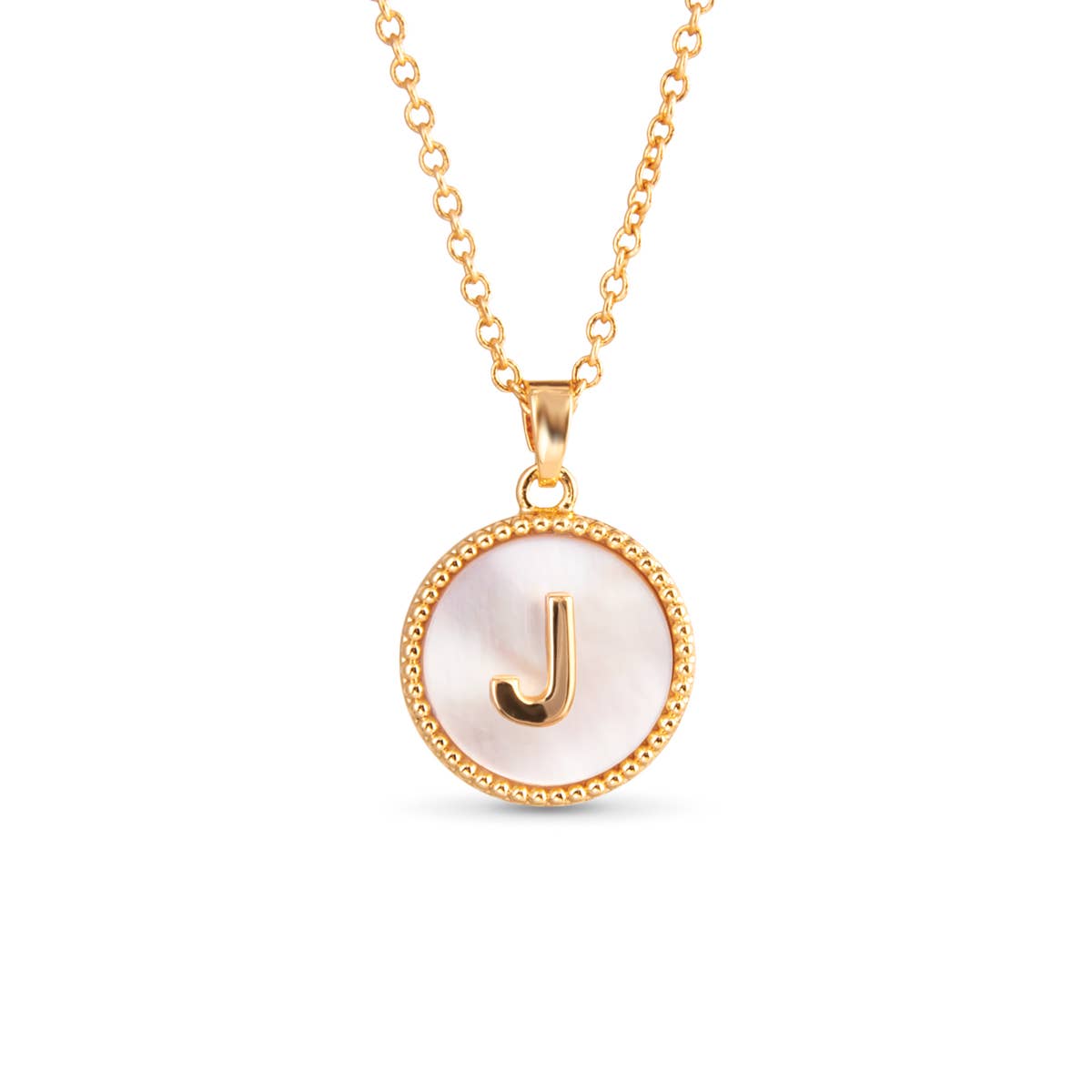 Gold Mother of Pearl Initial Necklaces | 18 Letters: M