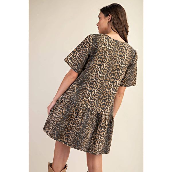 Leopard Print Denim Mini Dress w_Zipper n Pockets BNS Gigio