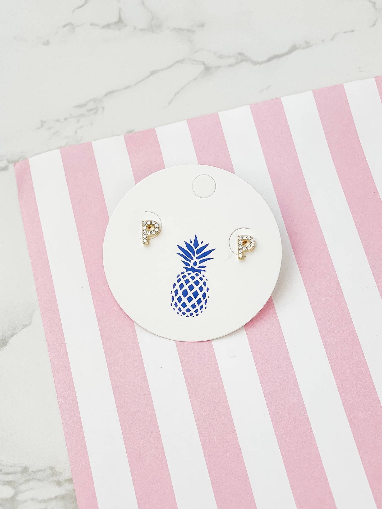 Cubic Zirconia Initial Stud Earrings- Gold: Y