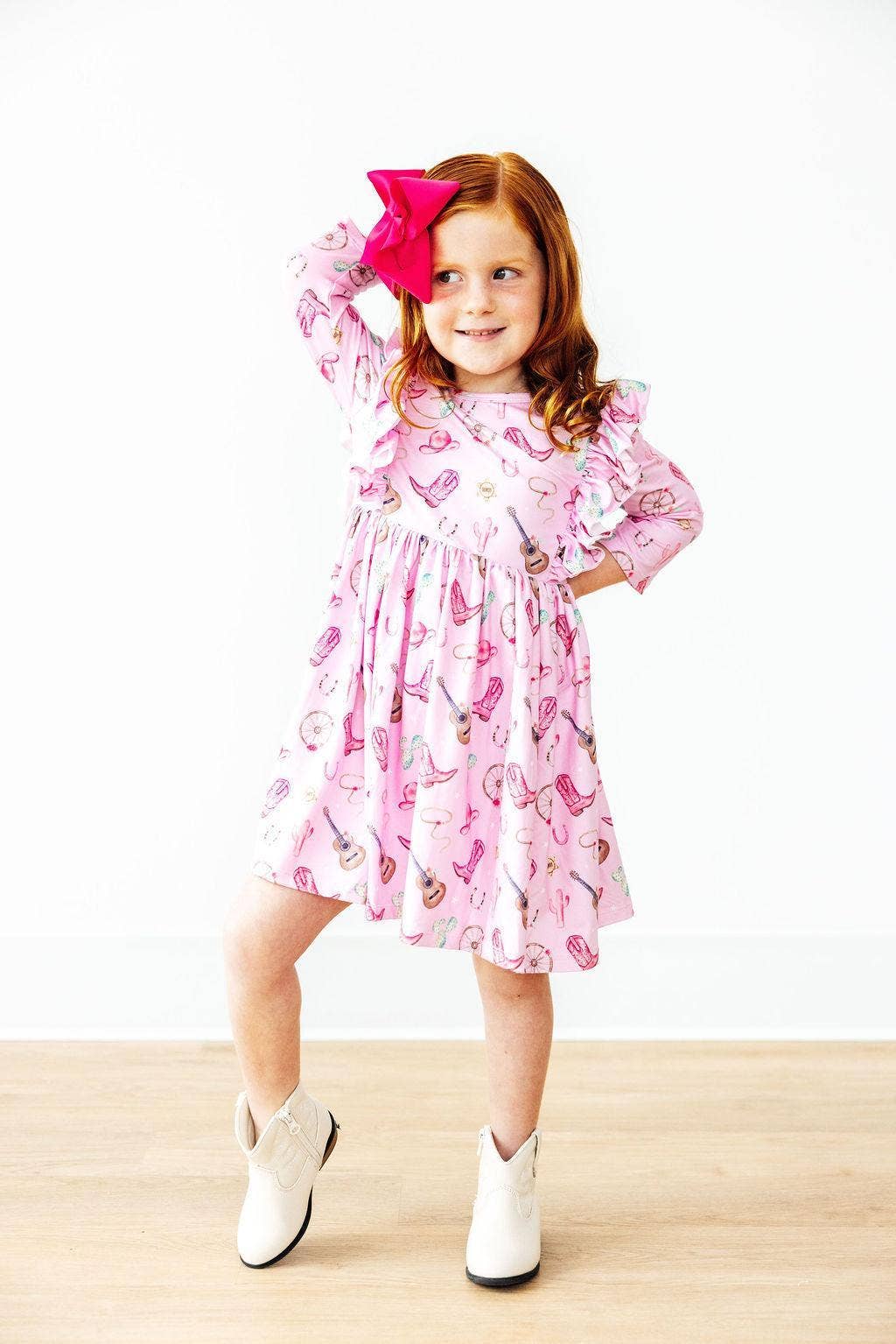 Boot Scootin' 3/4 Sleeve Ruffle Twirl Dress: Mila