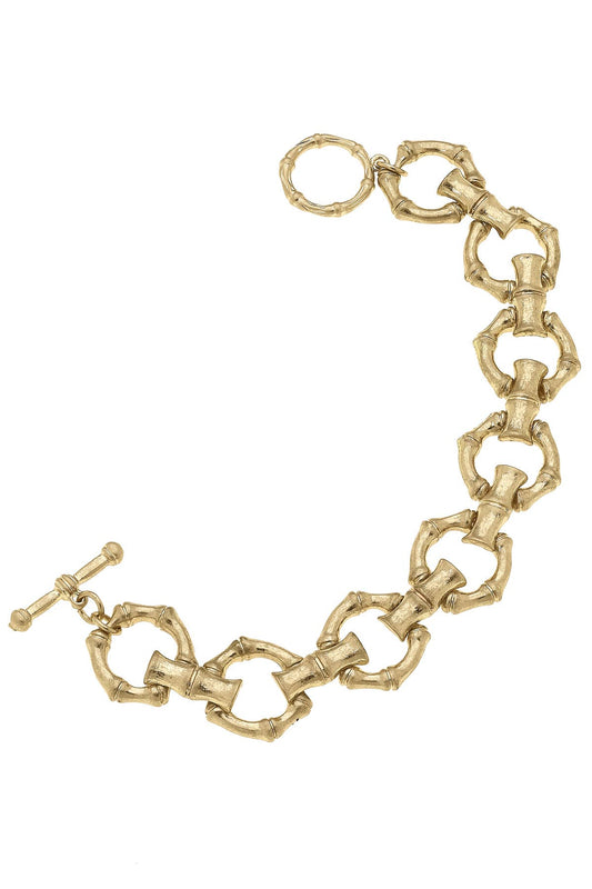 Pippa Bamboo Linked Horsebit Bracelet in Shiny Gold Canvas