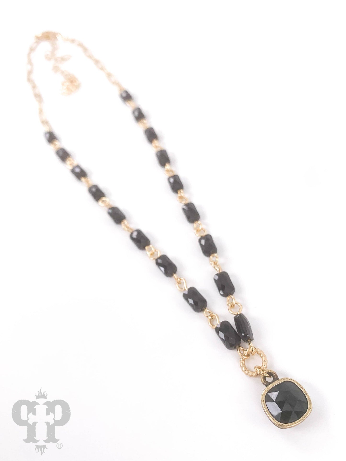Tube bead necklace with Austrian crystal: Black PP
