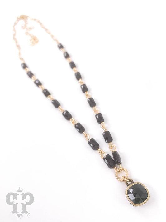 Tube bead necklace with Austrian crystal: Black PP