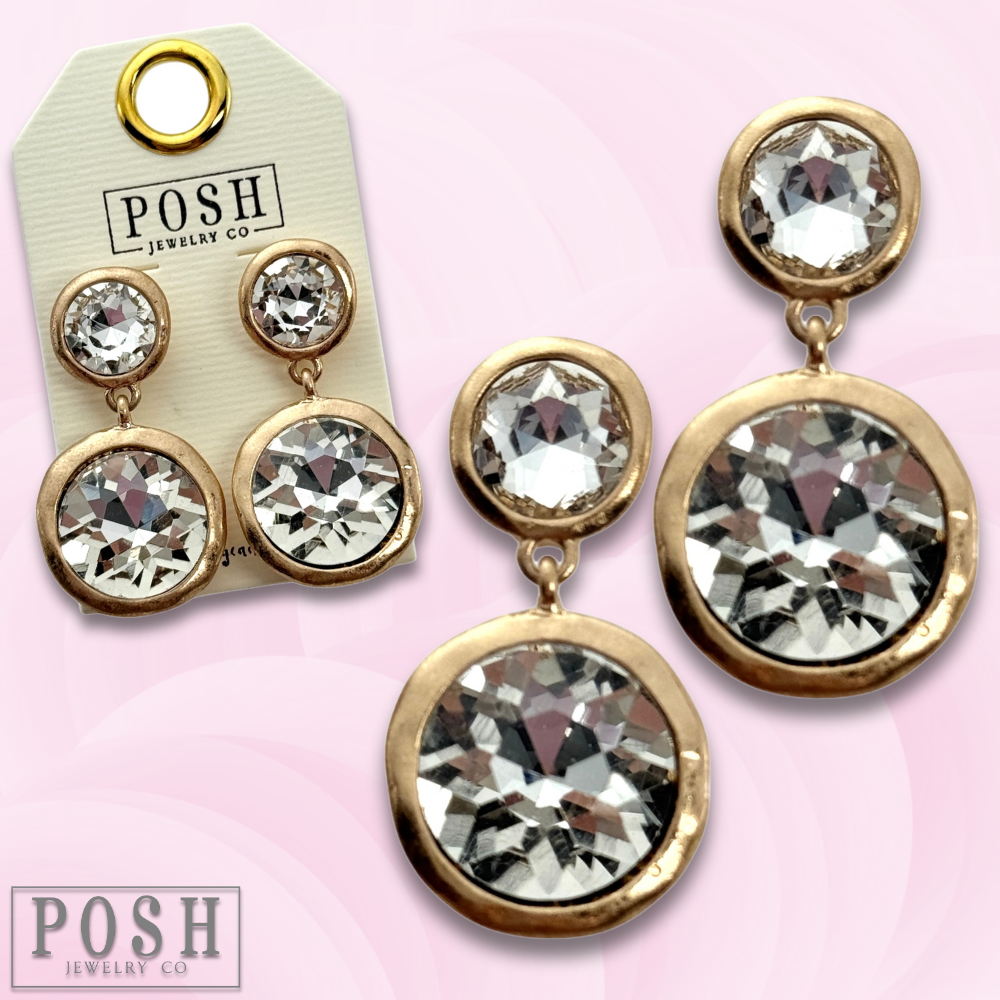 Rhinestone post and dangle earring: Gold PP