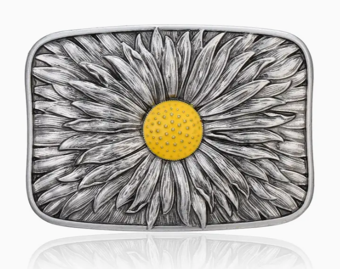 Square Sunflower Engraved Belt Buckle Simple