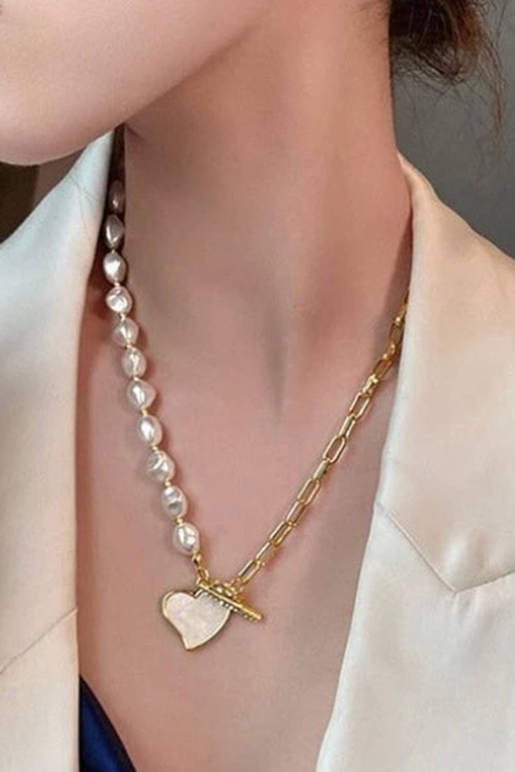 Heart Pendant Rhinestone Pearl Necklace  Liam & Company
