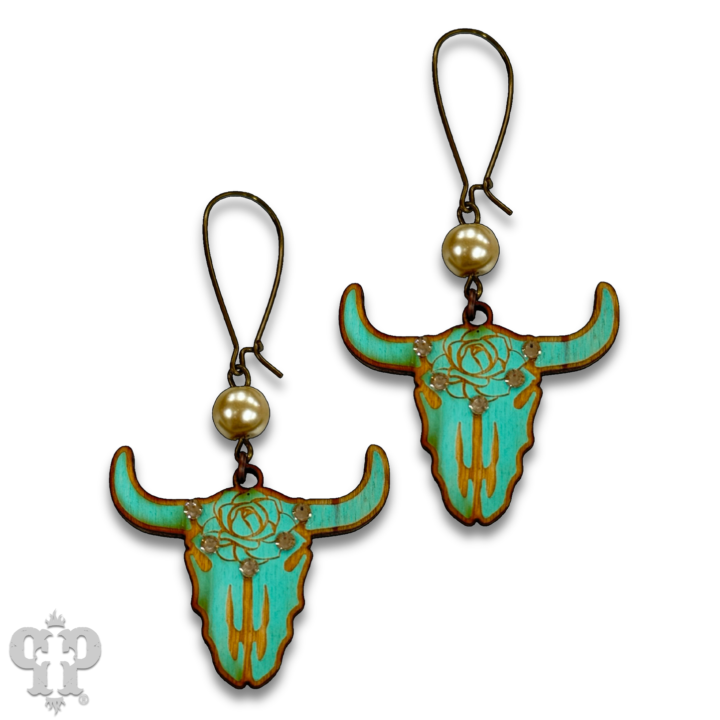 Steer head earring with Austrian crystals: Turquoise PP