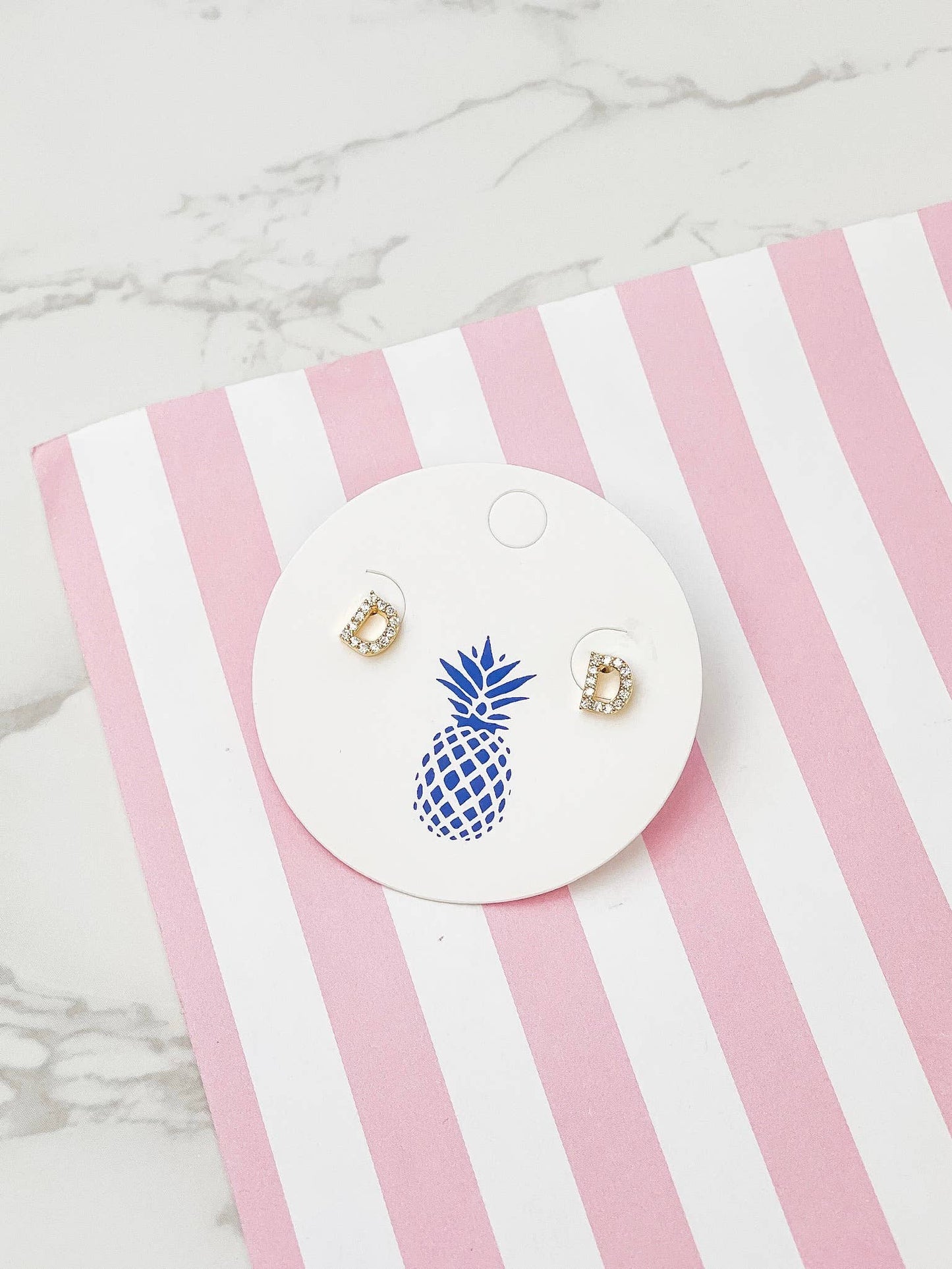 Cubic Zirconia Initial Stud Earrings- Gold: Y