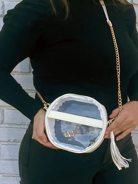 Clear Circle Crossbody Bag, W/ Tassel