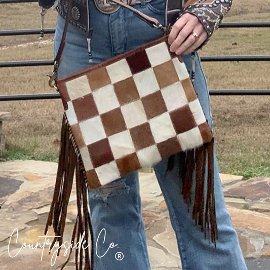 Longhorn Trail Cowhide Checkered Purse Texas Western Cowhide