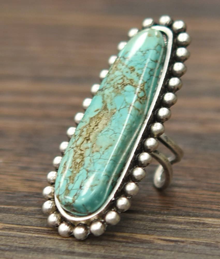 750173, Big! Western Turquoise Adjustable Ring