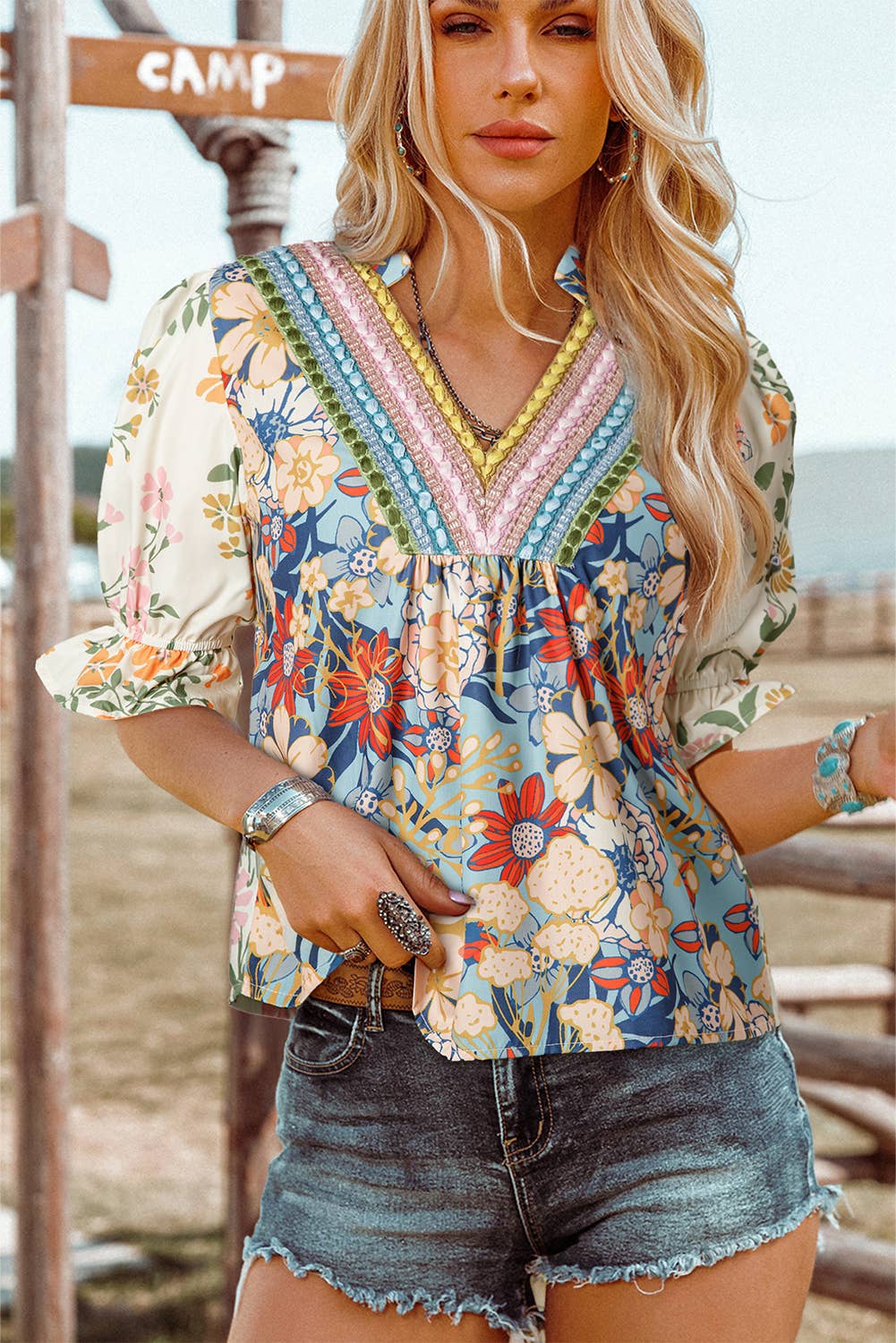 Fashion-W Crochet Boho Half & Long Sleeve Floral Blouse: Fashionw