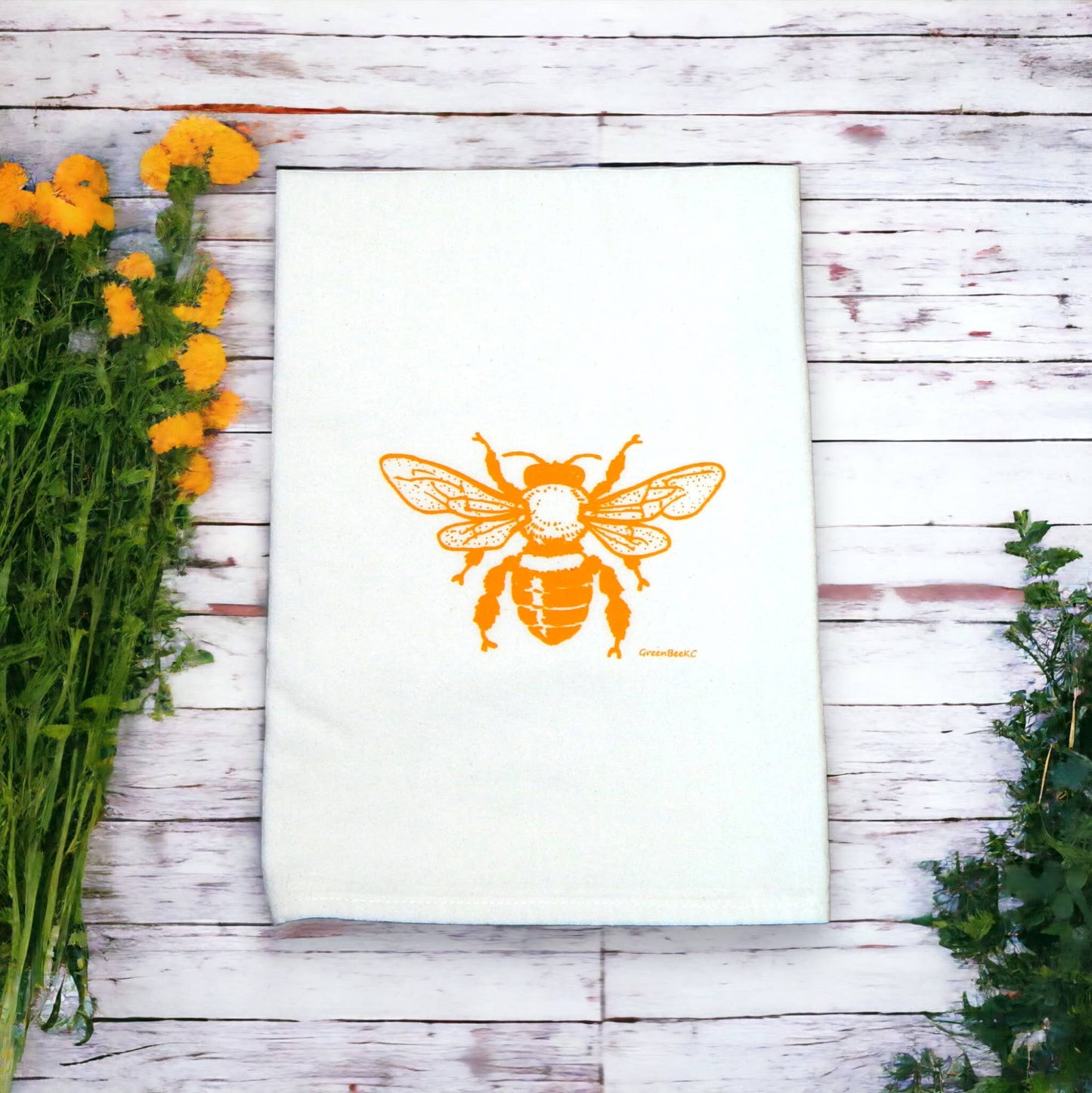 Bee Kitchen Towel | Tea Towels | Flour Sack Dish Towels: Black