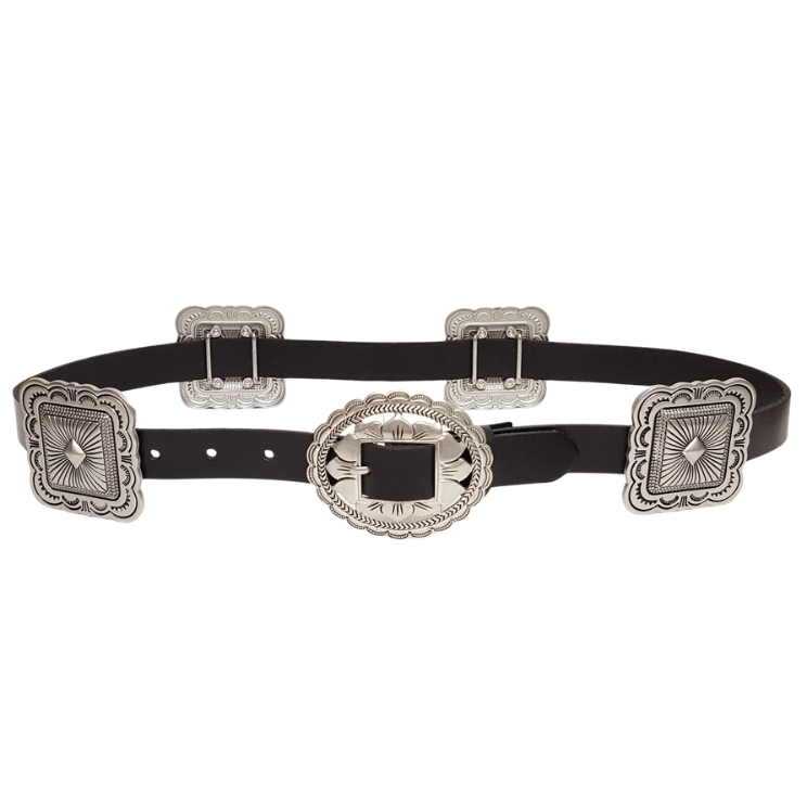 Genuine Leather w. silver-tone Concho Belt : Brown Axesoria