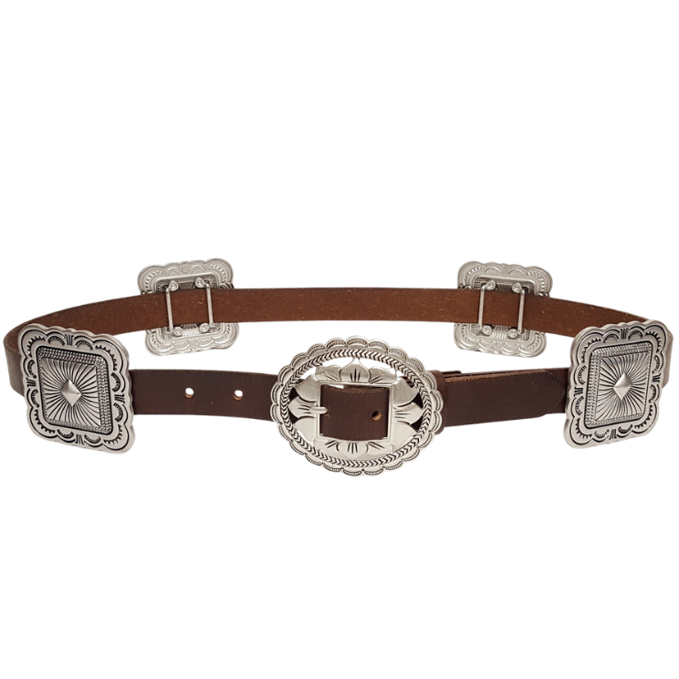 Genuine Leather w. silver-tone Concho Belt : Brown Axesoria