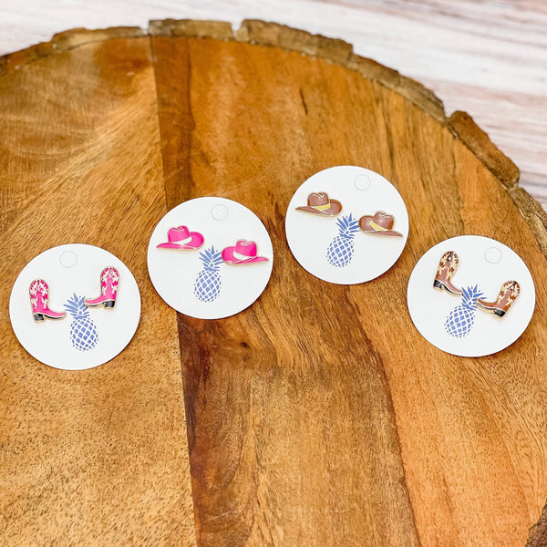 Western Enamel Stud Earrings - Brown Boot Prep Obsessed