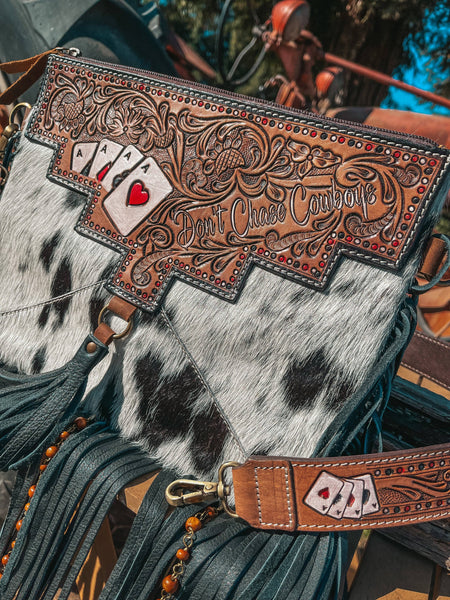 Don't Chase Cowboys Aces Cards Cowhide Purse Haute Southern