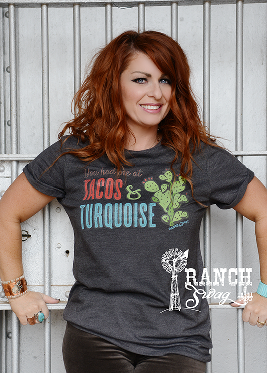 Tacos and Turquoise Graphic T-Shirt: Dark Heather Grey / Adult  Ranch Swags