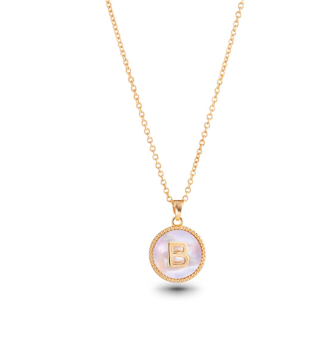 Gold Mother of Pearl Initial Necklaces | 18 Letters: M