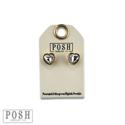 Rhinestone heart stud earring: Silver