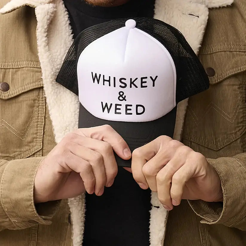 Cowboy Reserve Whiskey & Weed Foam Trucker Hat: White/Black / OS