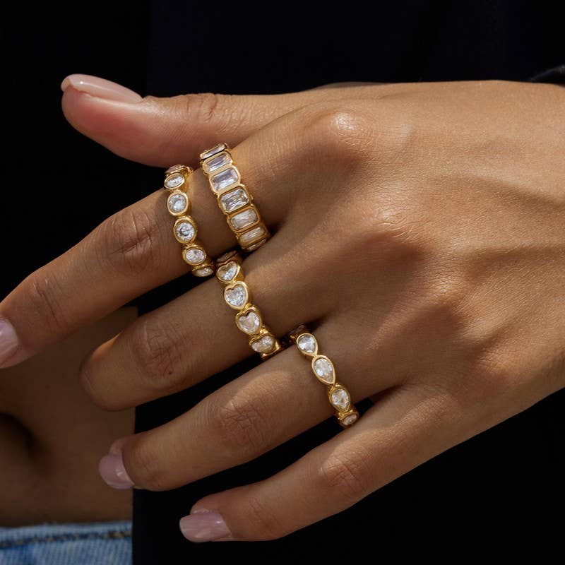 Gold Rhinestone Multi-Shape Eternity Stack Rings | 40R142: TEARDROP