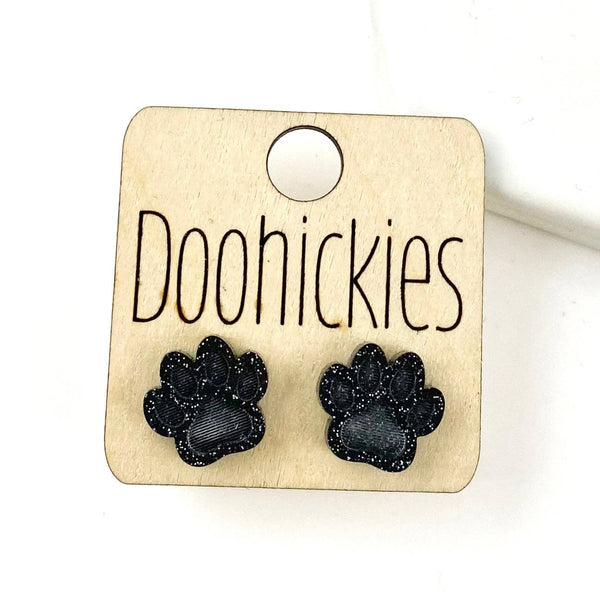 Paw Stud Earrings: Maroon Glitter Doohickie