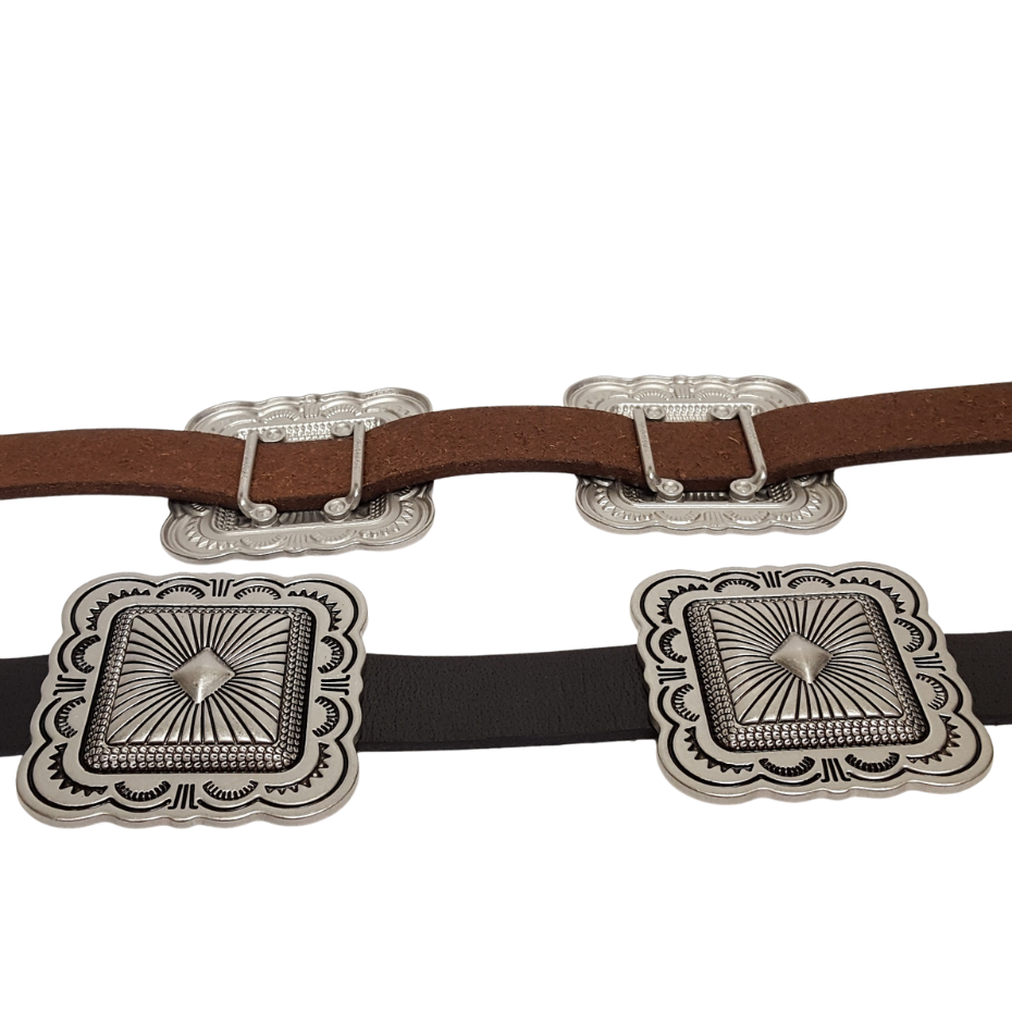 Genuine Leather w. silver-tone Concho Belt : Black / Axesoria