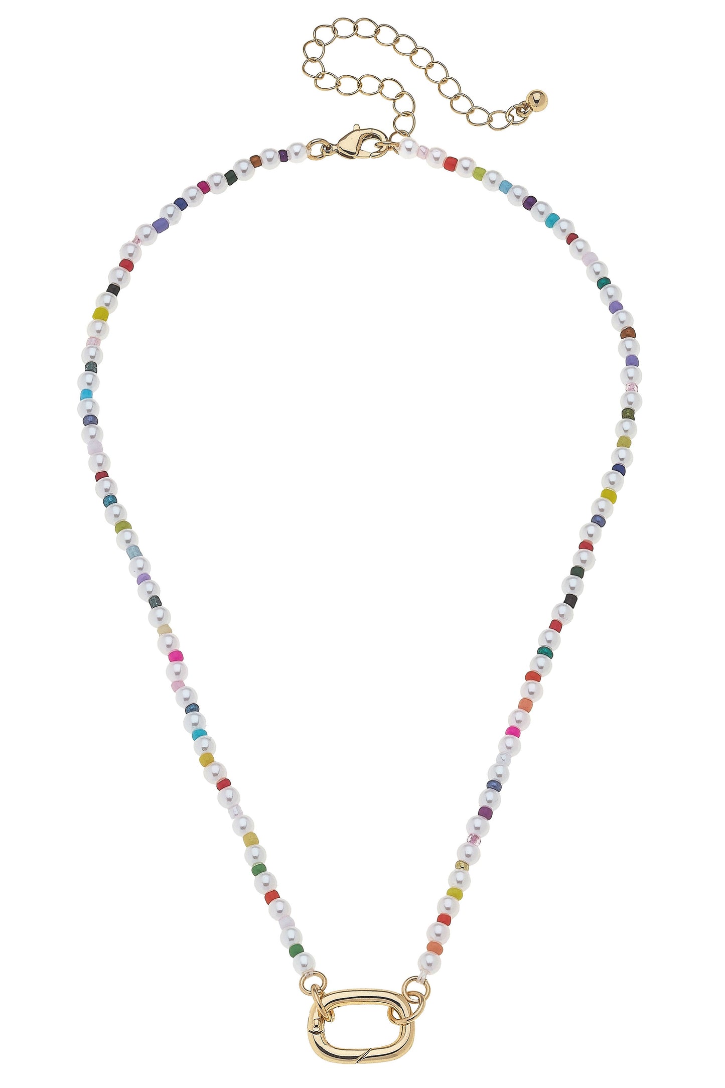 Mini Mazie Rainbow Pearl Charm Necklace Base in Ivory Canvas