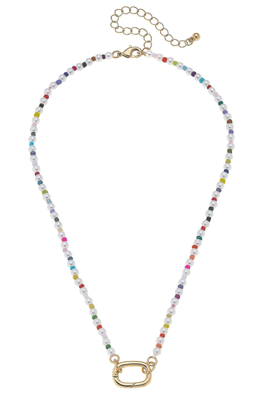 Mini Mazie Rainbow Pearl Charm Necklace Base in Ivory Canvas