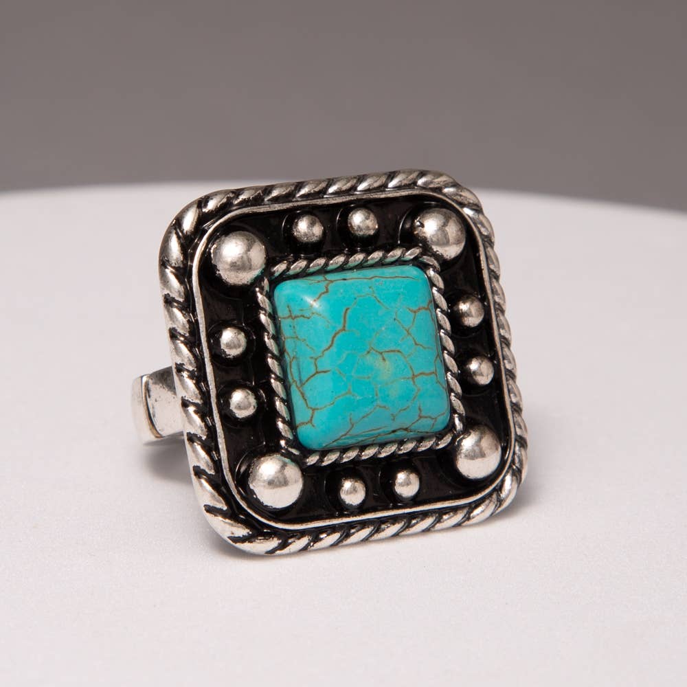 Western Turquoise Embellished Square Concho Ring: Pink