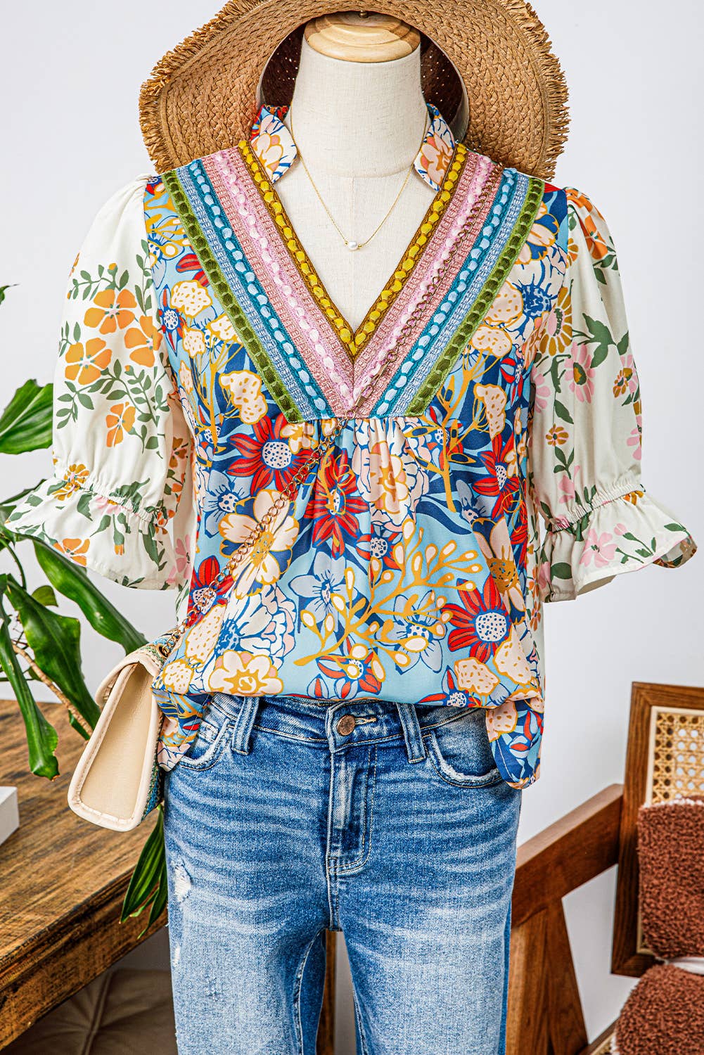 Fashion-W Crochet Boho Half & Long Sleeve Floral Blouse: Fashionw