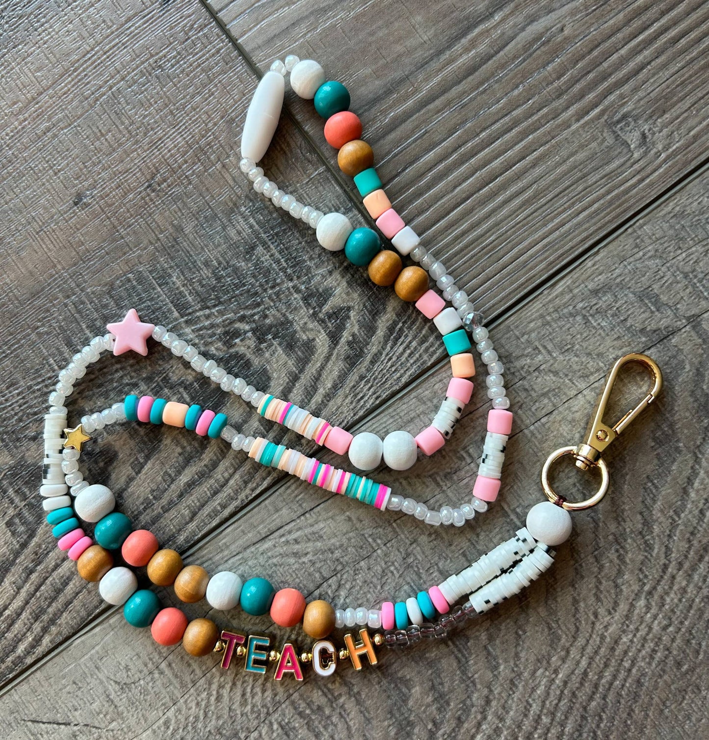 Teach Colorful Beaded Lanyard with Breakaway Clasp JInk Fl