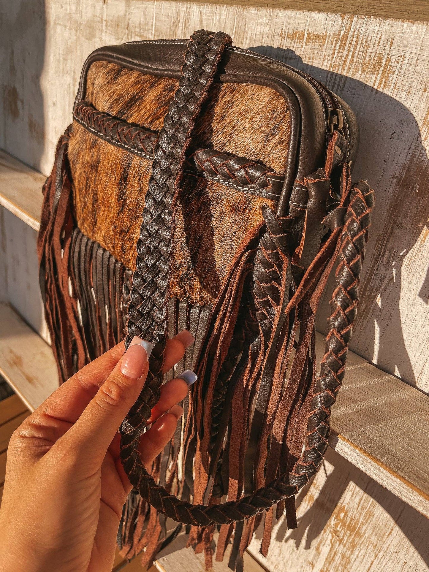 The Jolene Cowhide Purse in Brown Haught