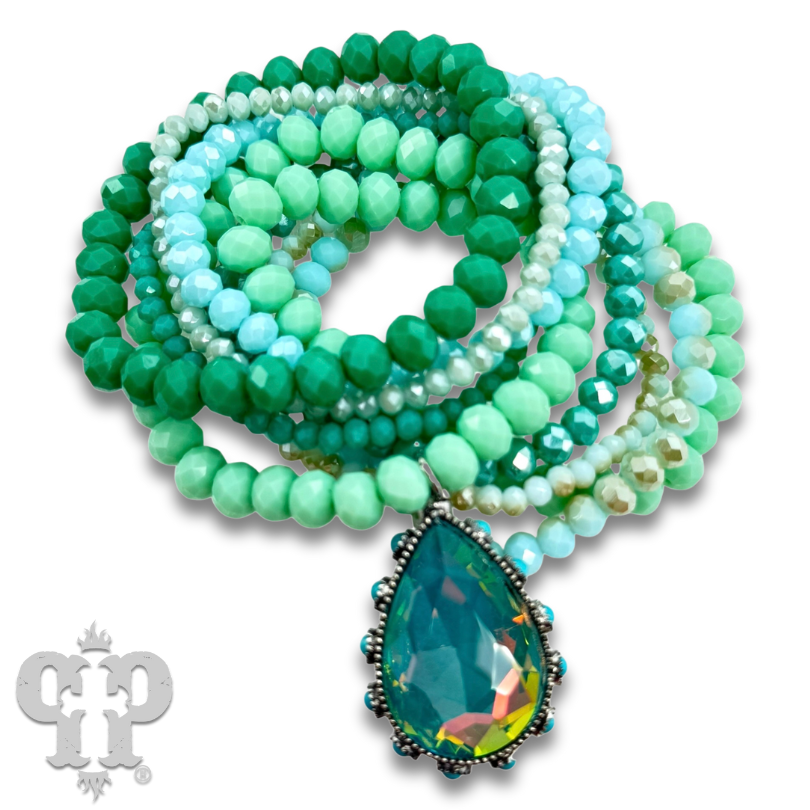 Rhinestone teardrop charm bracelet set: Turquoise PP