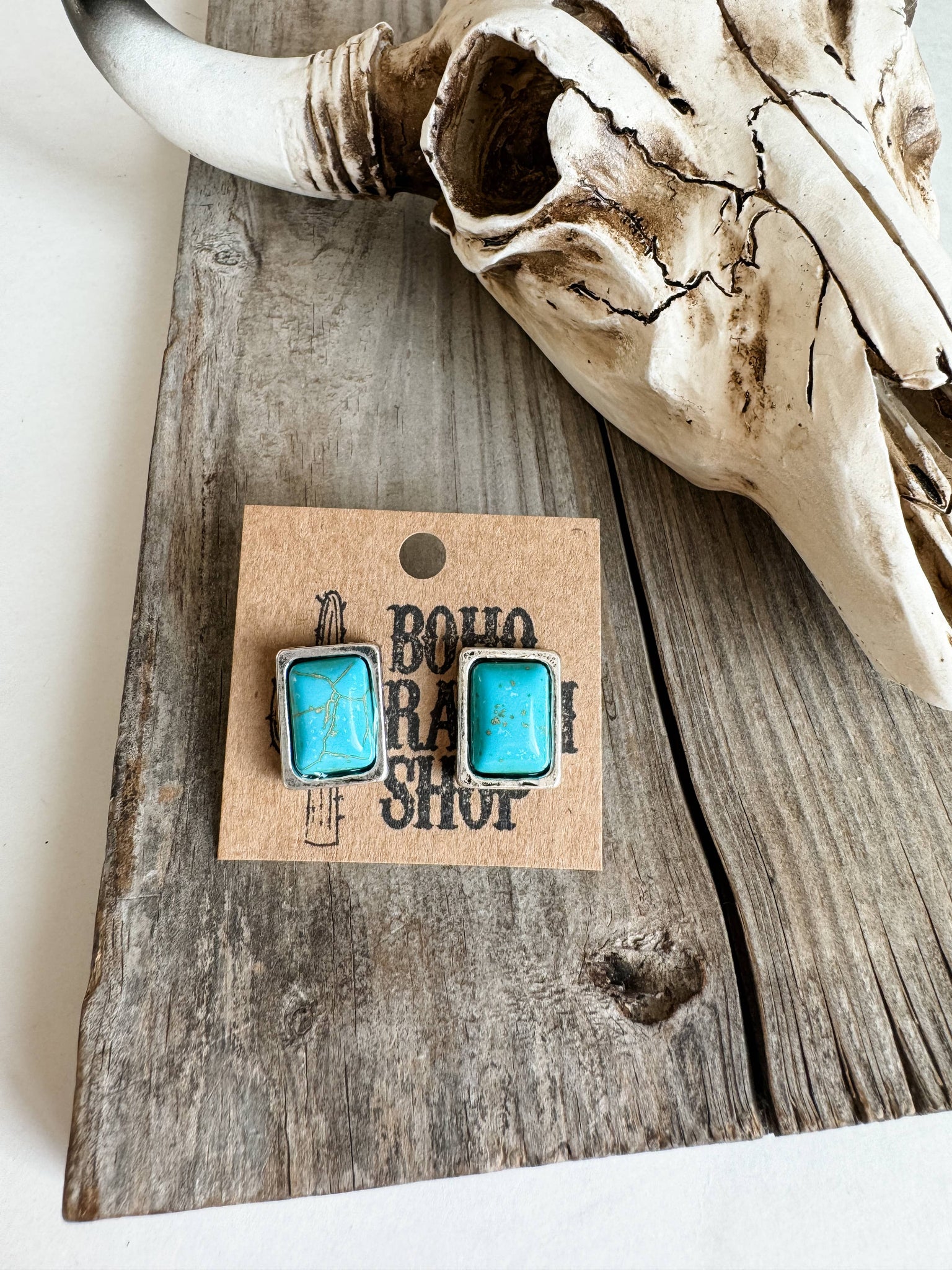 Small Rectangle Stone Stud Earrings Boho Ranch Shop