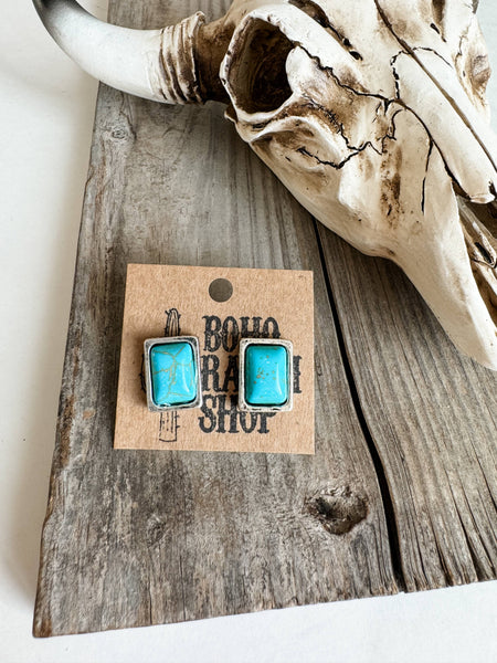 Small Rectangle Stone Stud Earrings Boho Ranch Shop