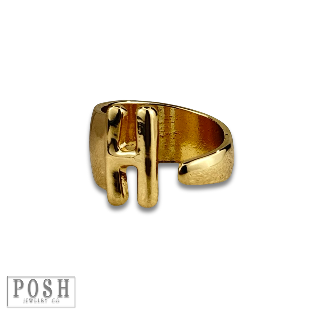 Bubble letter monogram initial ring: Gold / C