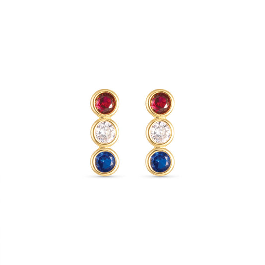 Gold Red White Blue Bezel Set CZ Triplet Earrings Amanda