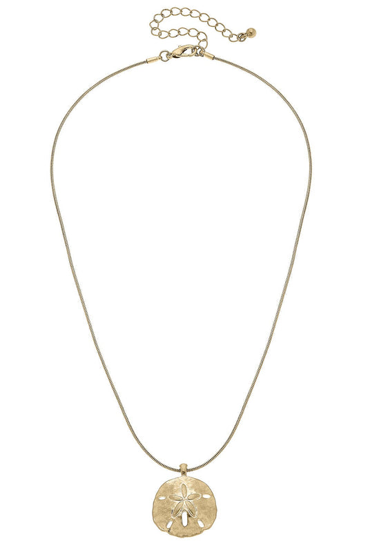 Morgana Sand Dollar Necklace in Shiny Gold Canvas