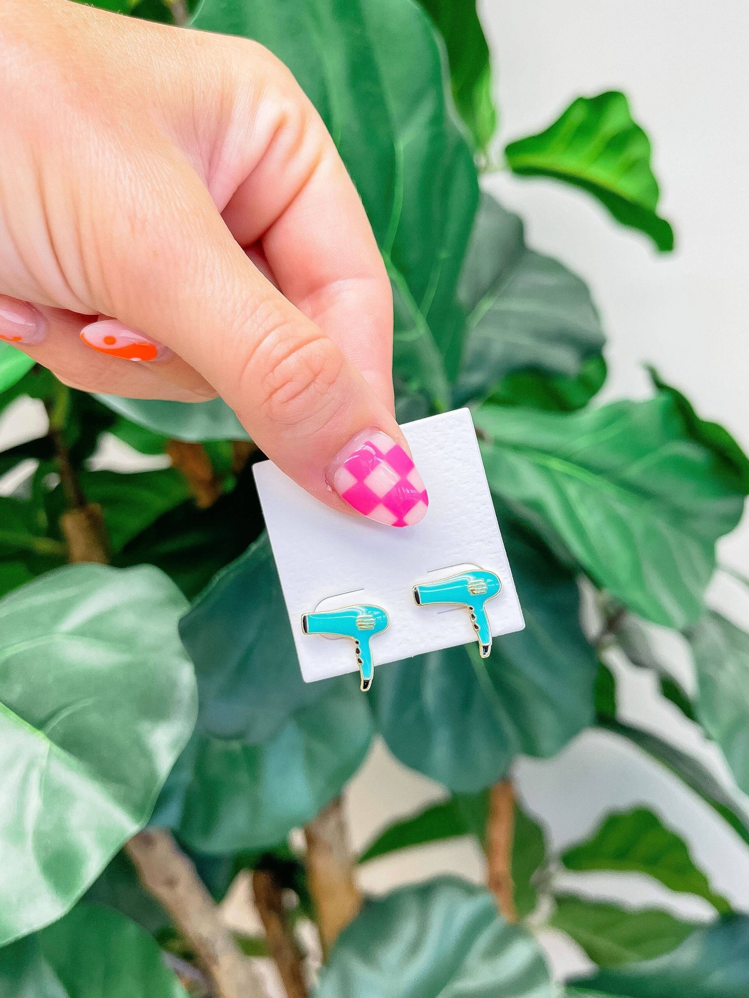 Hair Blow Dryer Signature Enamel Stud Earrings - Mint Prep Obsessed