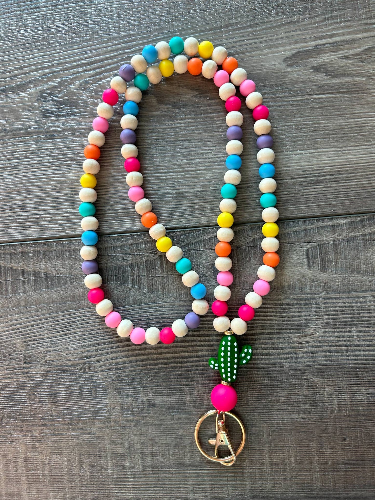 Colorful Beaded Teacher Lanyard with Cactus JInk Tx