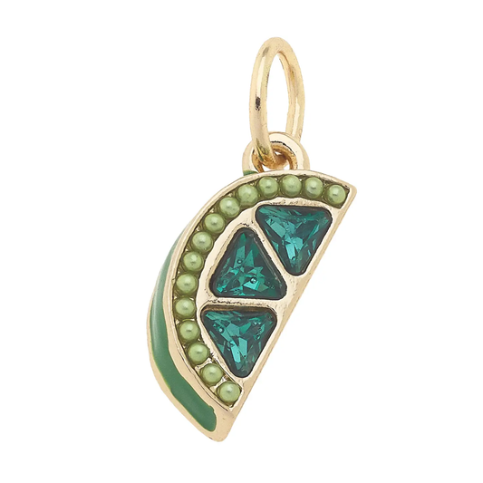 Pave Lime Wedge Charm in Green Canvas