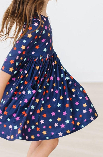 Halloween Stars 3/4 Sleeve Pocket Twirl Dress: Mila and Rose