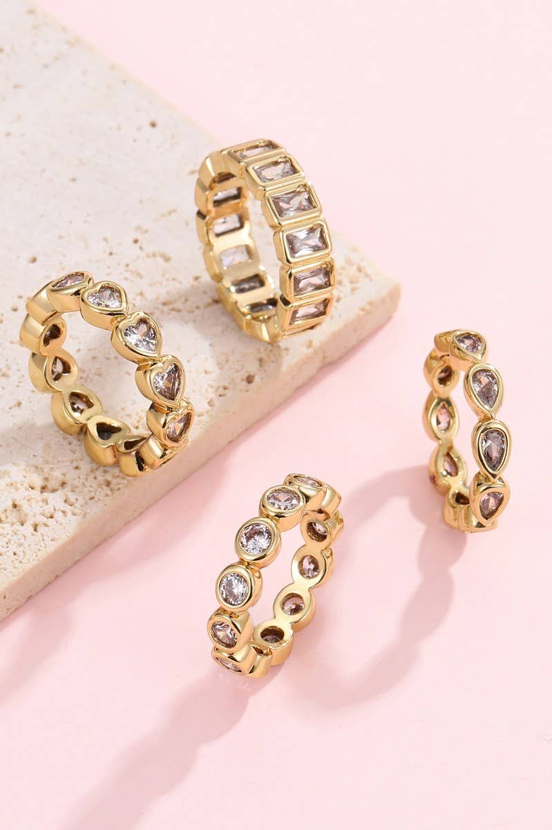 Gold Rhinestone Multi-Shape Eternity Stack Rings | 40R142: TEARDROP